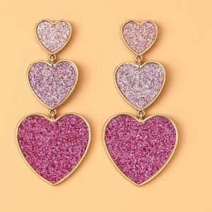 3 Heart Dangle Earrings